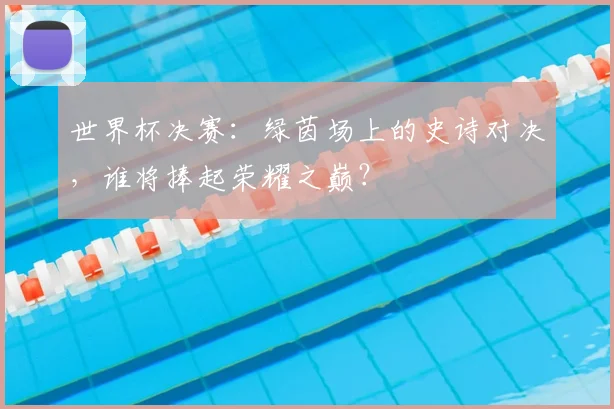 世界杯决赛：绿茵场上的史诗对决，谁将捧起荣耀之巅？